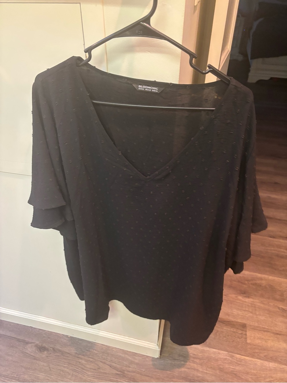 BloomChic Black V-Neck Flutter Sleeve Blouse